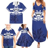 Custom Canada Hockey Team Family Matching Summer Maxi Dress and Hawaiian Shirt Maple Leaf Blue Version