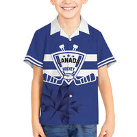 Custom Canada Hockey Team Family Matching Summer Maxi Dress and Hawaiian Shirt Maple Leaf Blue Version
