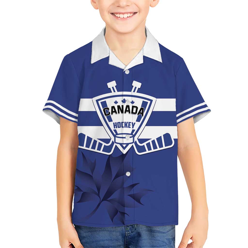 Custom Canada Hockey Team Kid Hawaiian Shirt Maple Leaf Blue Version