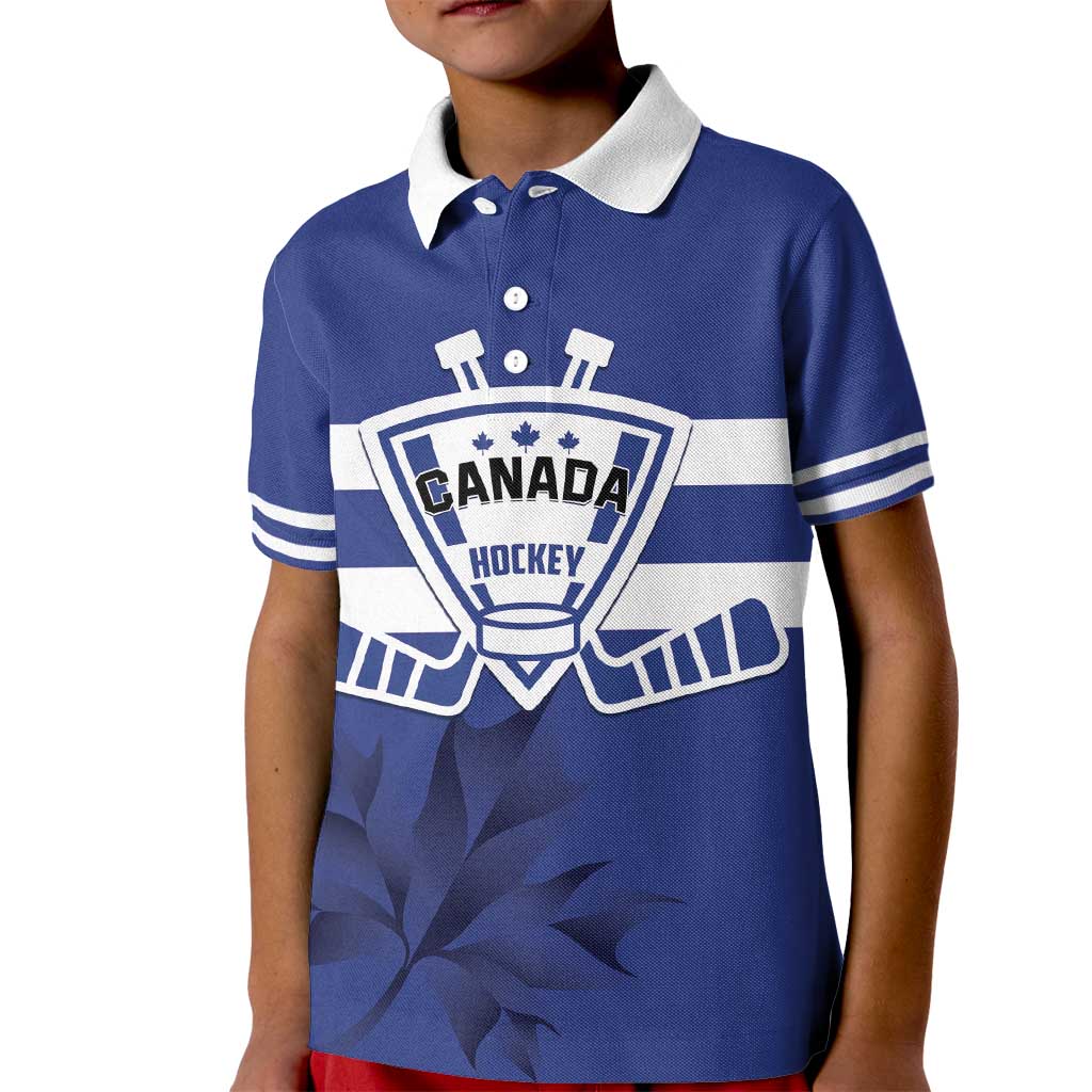 Custom Canada Hockey Team Kid Polo Shirt Maple Leaf Blue Version