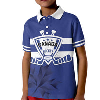 Custom Canada Hockey Team Kid Polo Shirt Maple Leaf Blue Version