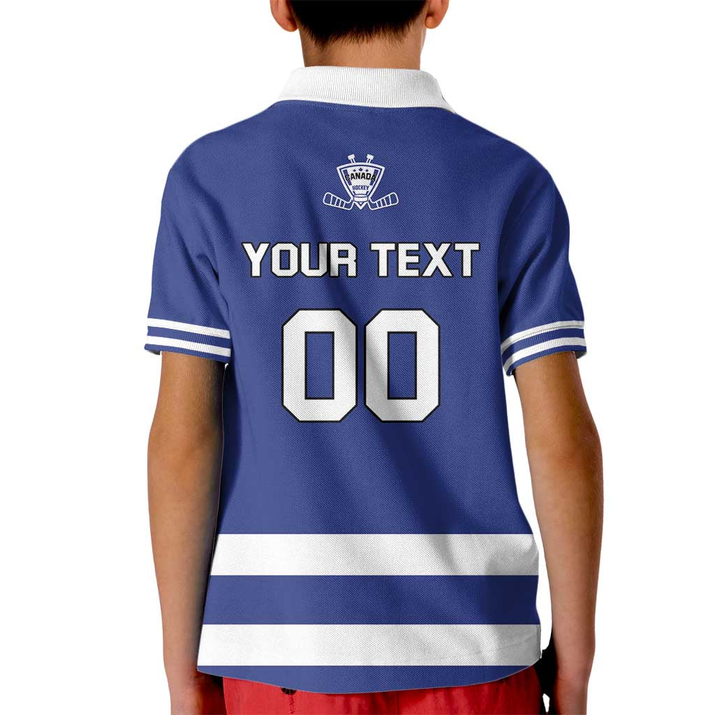Custom Canada Hockey Team Kid Polo Shirt Maple Leaf Blue Version