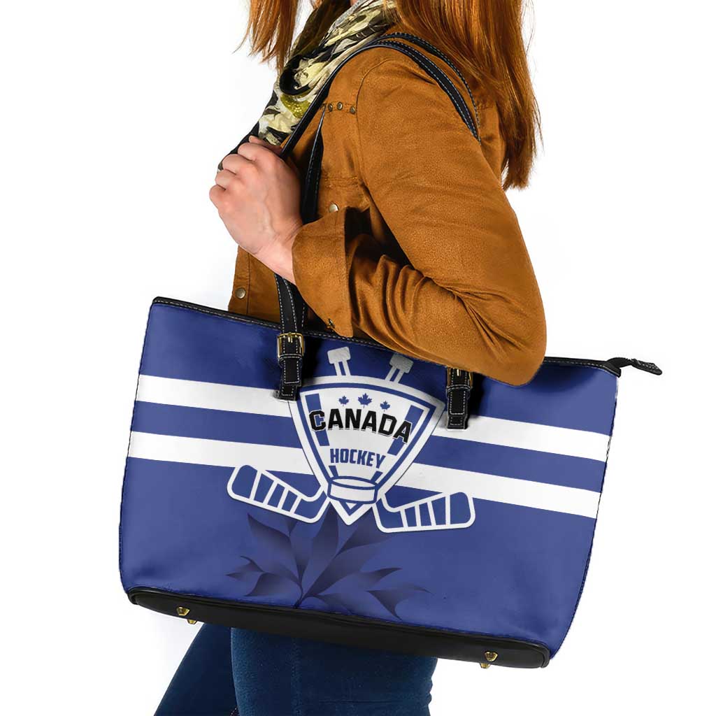 Canada Hockey Team Leather Tote Bag Maple Leaf Blue Version