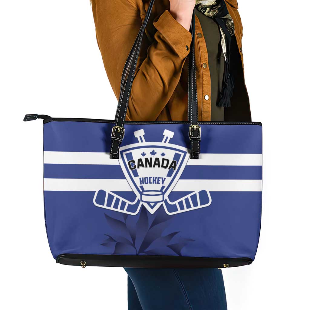 Canada Hockey Team Leather Tote Bag Maple Leaf Blue Version