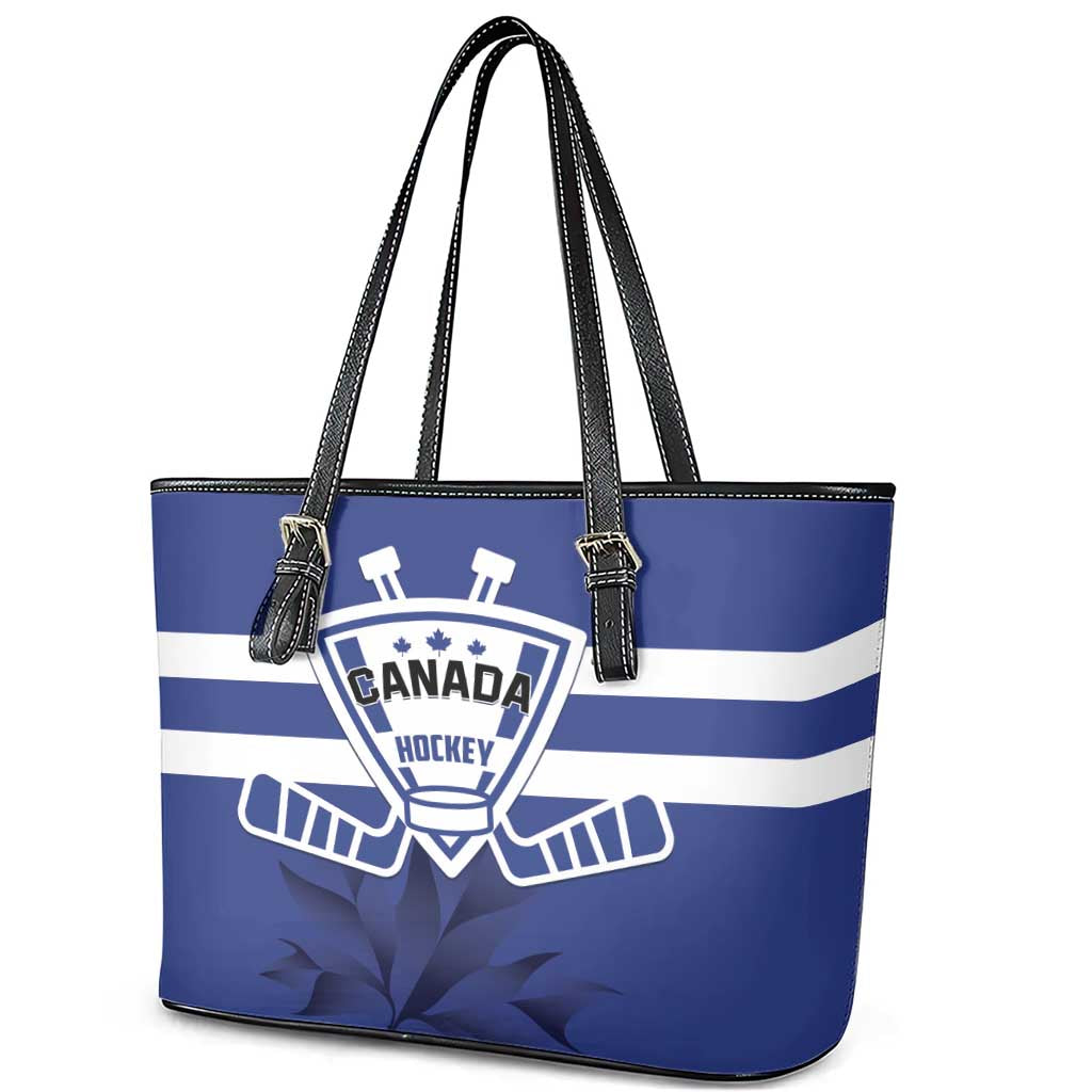 Canada Hockey Team Leather Tote Bag Maple Leaf Blue Version