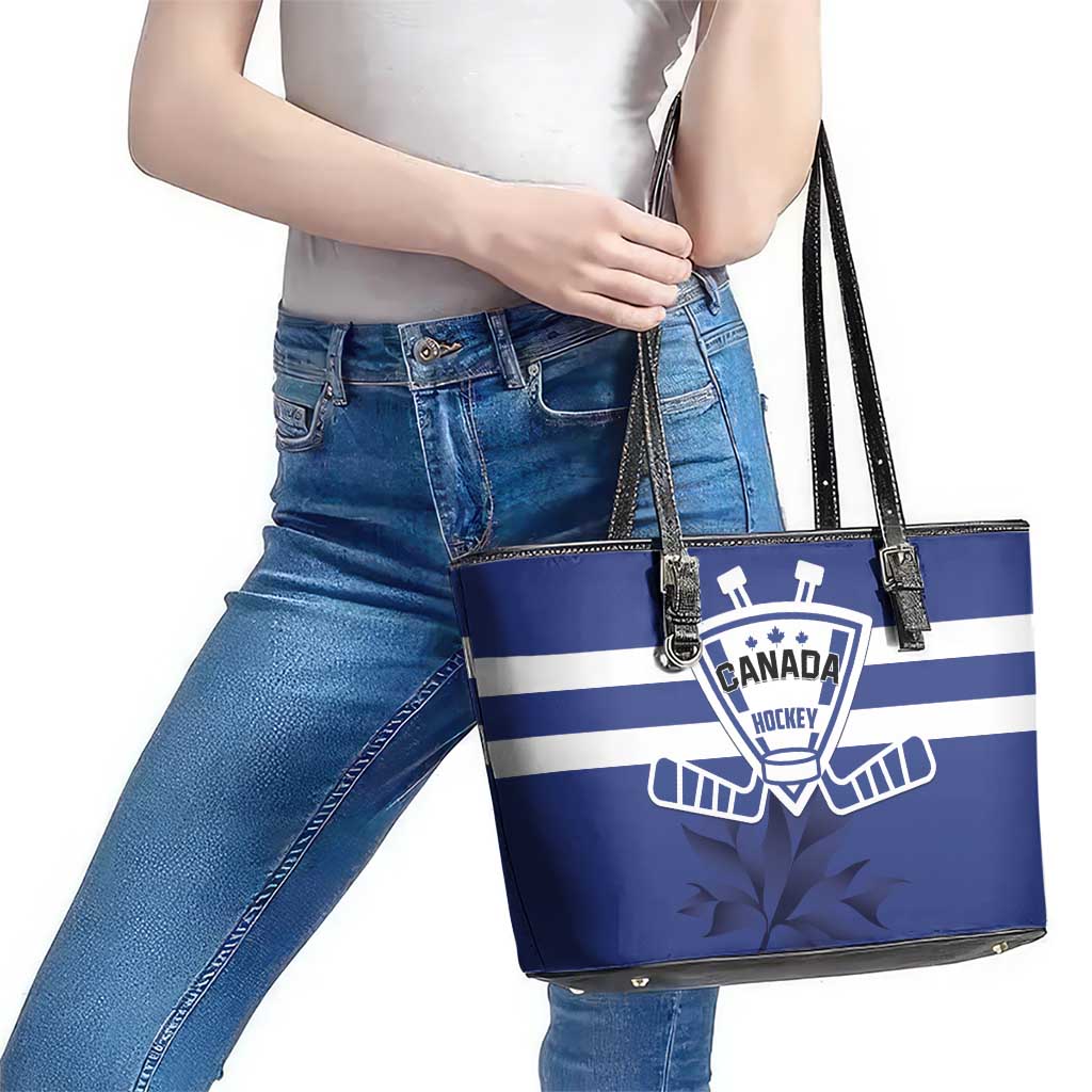 Canada Hockey Team Leather Tote Bag Maple Leaf Blue Version