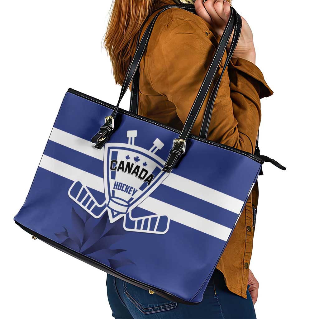 Canada Hockey Team Leather Tote Bag Maple Leaf Blue Version