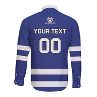 Custom Canada Hockey Team Long Sleeve Button Shirt Maple Leaf Blue Version