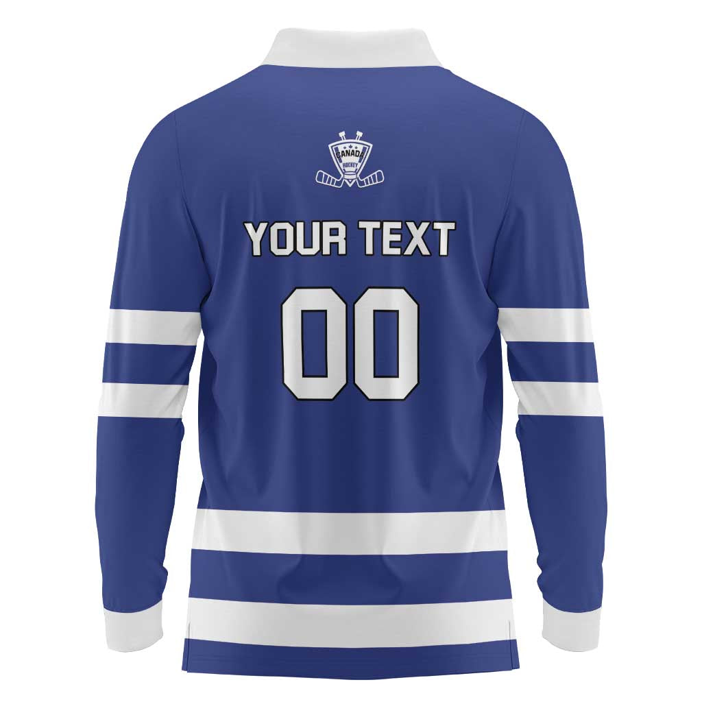Custom Canada Hockey Team Long Sleeve Polo Shirt Maple Leaf Blue Version