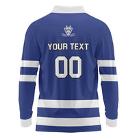 Custom Canada Hockey Team Long Sleeve Polo Shirt Maple Leaf Blue Version