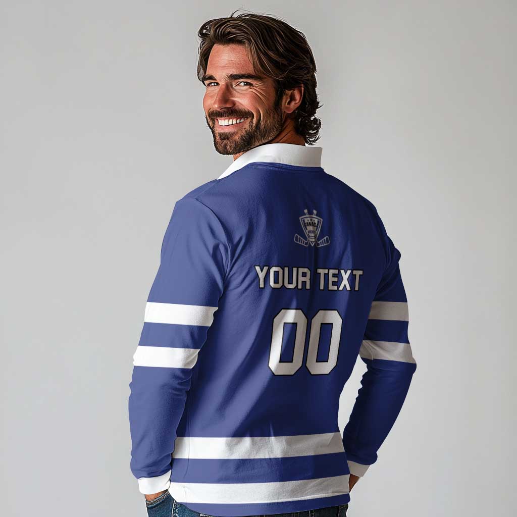 Custom Canada Hockey Team Long Sleeve Polo Shirt Maple Leaf Blue Version