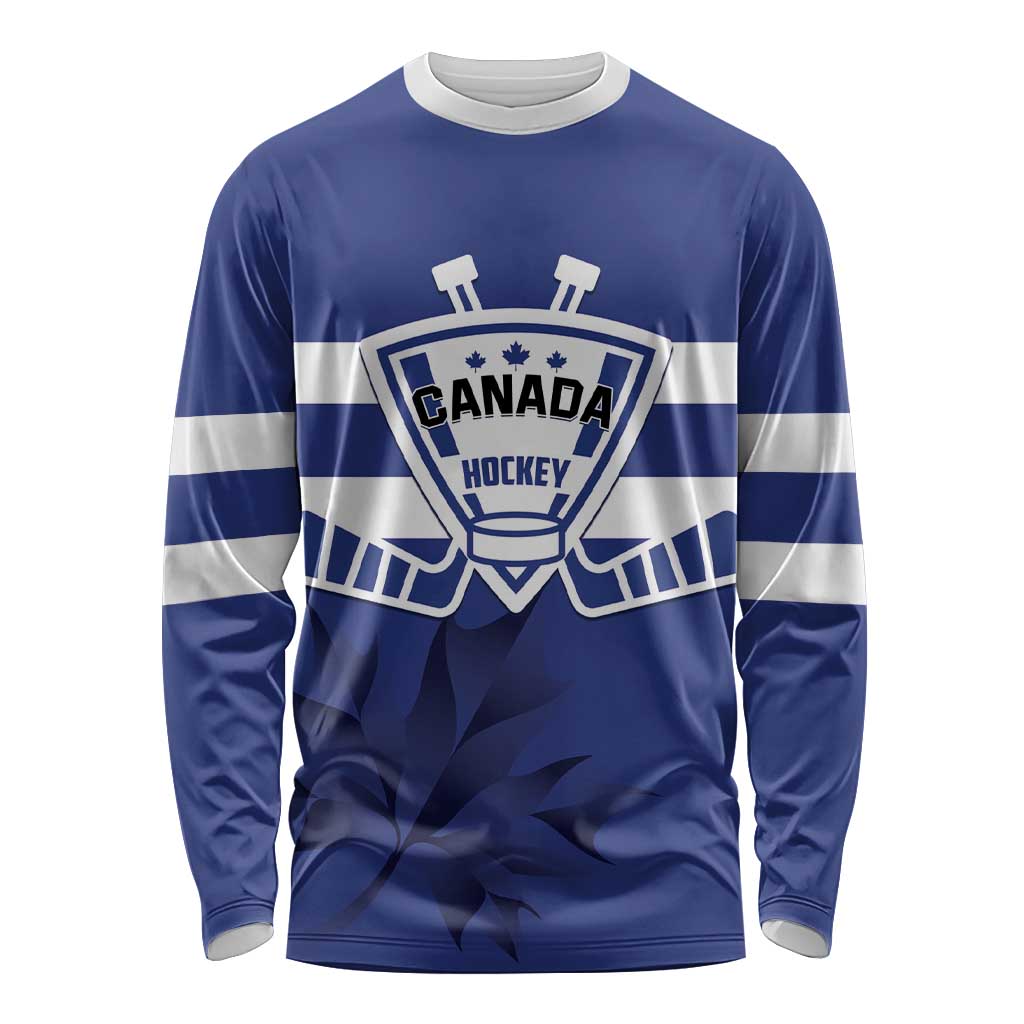 Custom Canada Hockey Team Long Sleeve Shirt Maple Leaf Blue Version