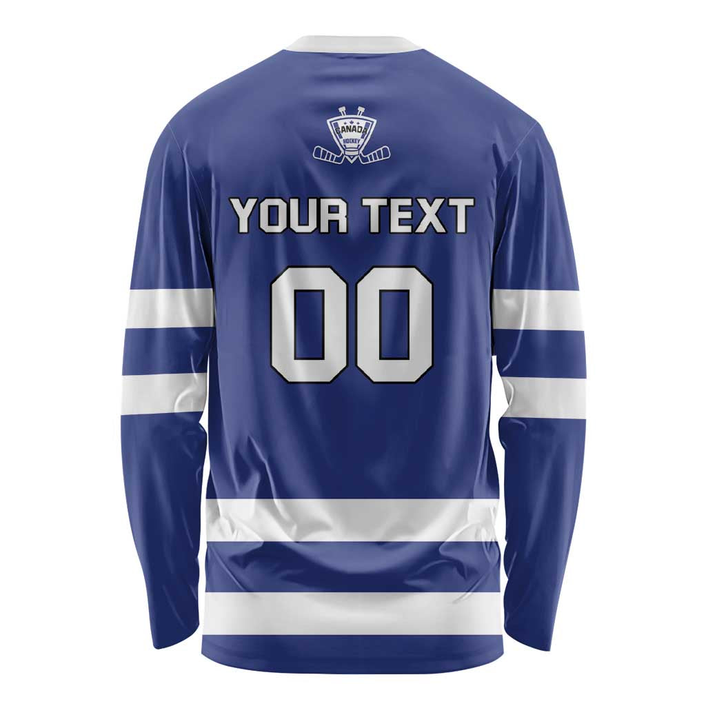 Custom Canada Hockey Team Long Sleeve Shirt Maple Leaf Blue Version