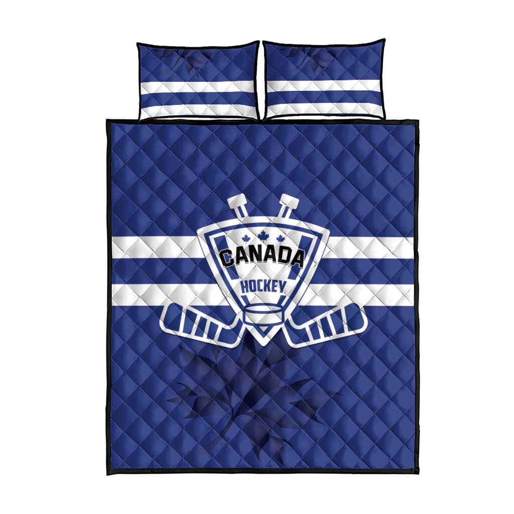 Canada Hockey Team Quilt Bed Set Maple Leaf Blue Version