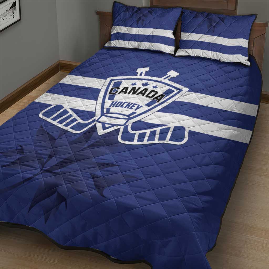 Canada Hockey Team Quilt Bed Set Maple Leaf Blue Version
