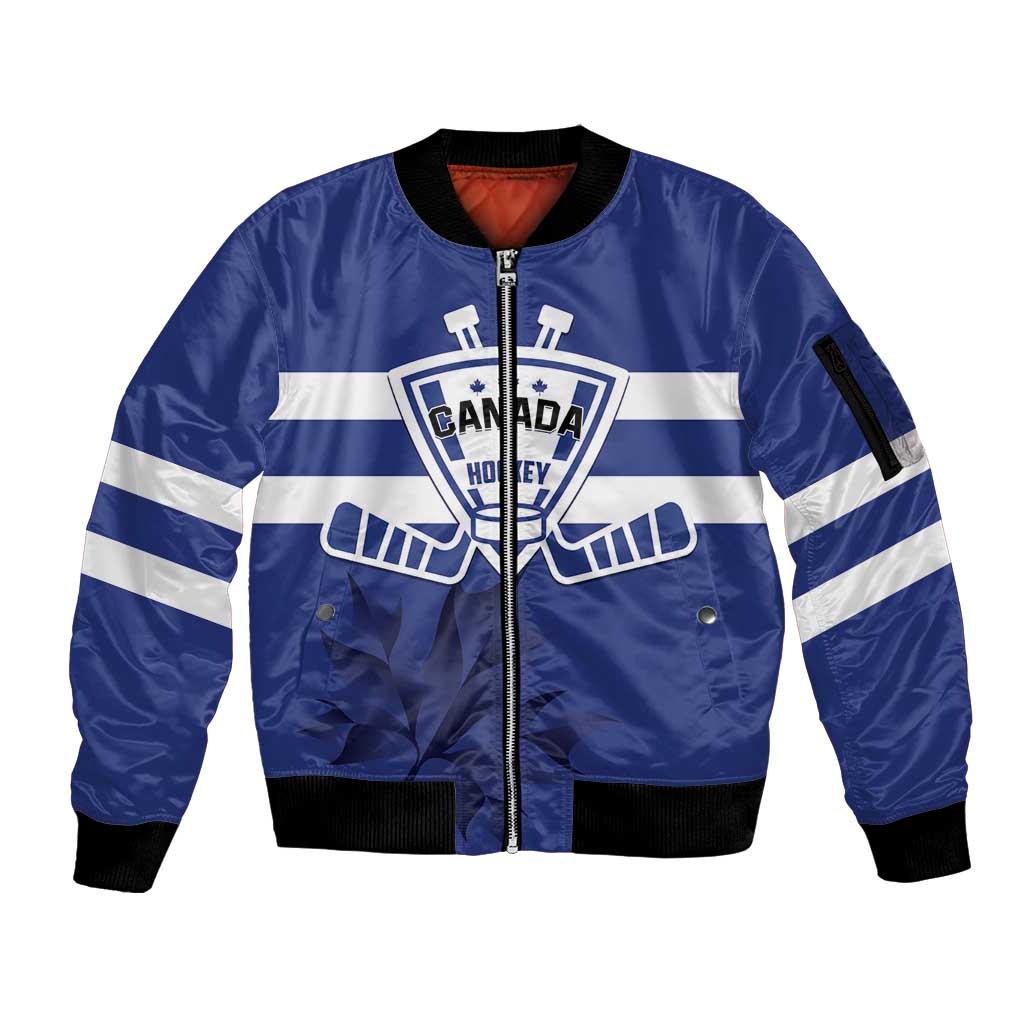 Custom Canada Hockey Team Sleeve Zip Bomber Jacket Maple Leaf Blue Version