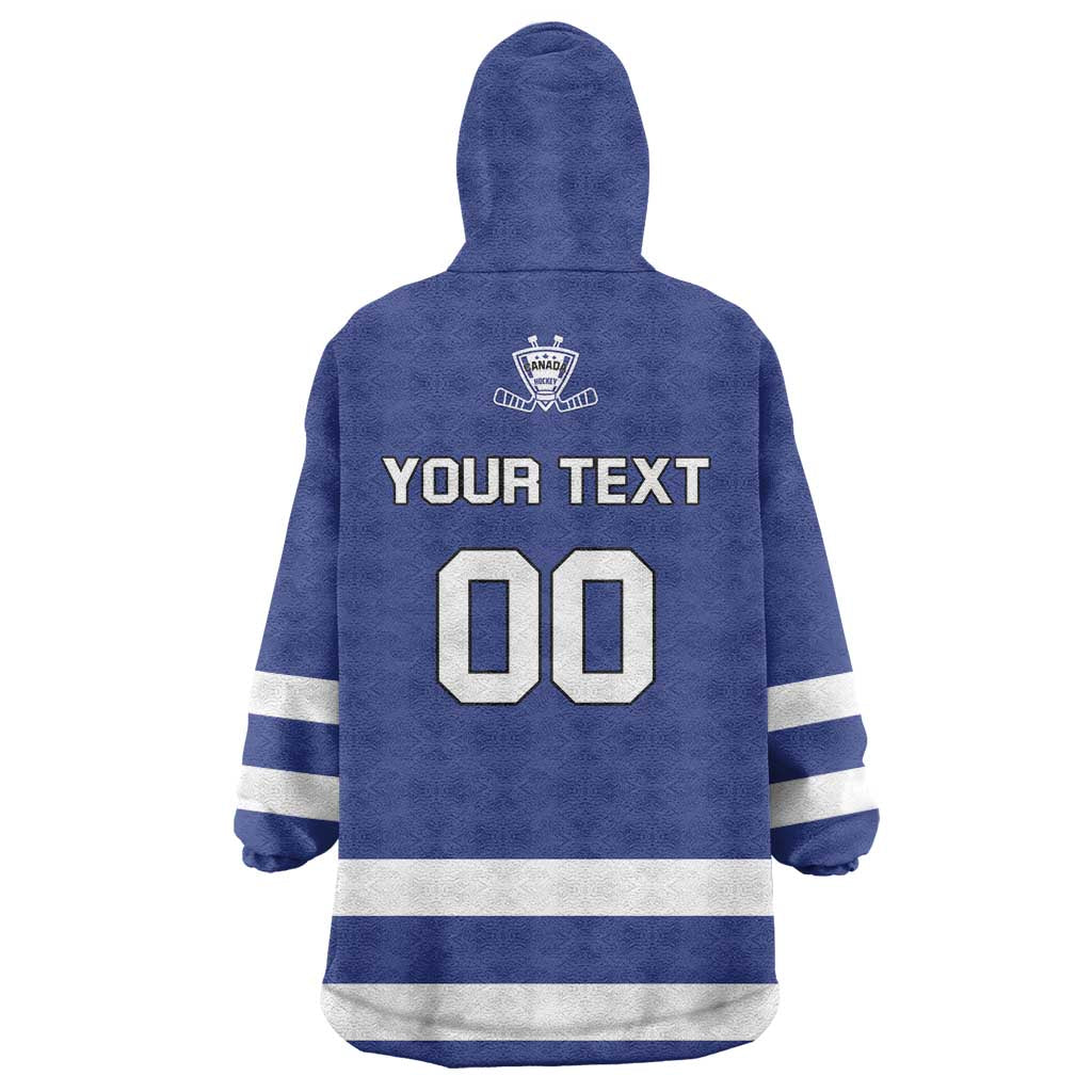 Custom Canada Hockey Team Wearable Blanket Hoodie Maple Leaf Blue Version