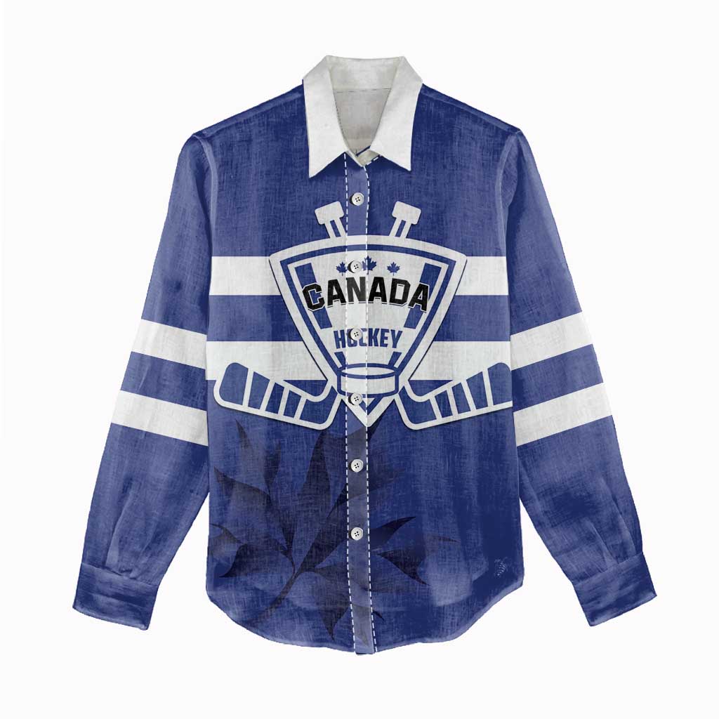 Custom Canada Hockey Team Women Casual Shirt Maple Leaf Blue Version