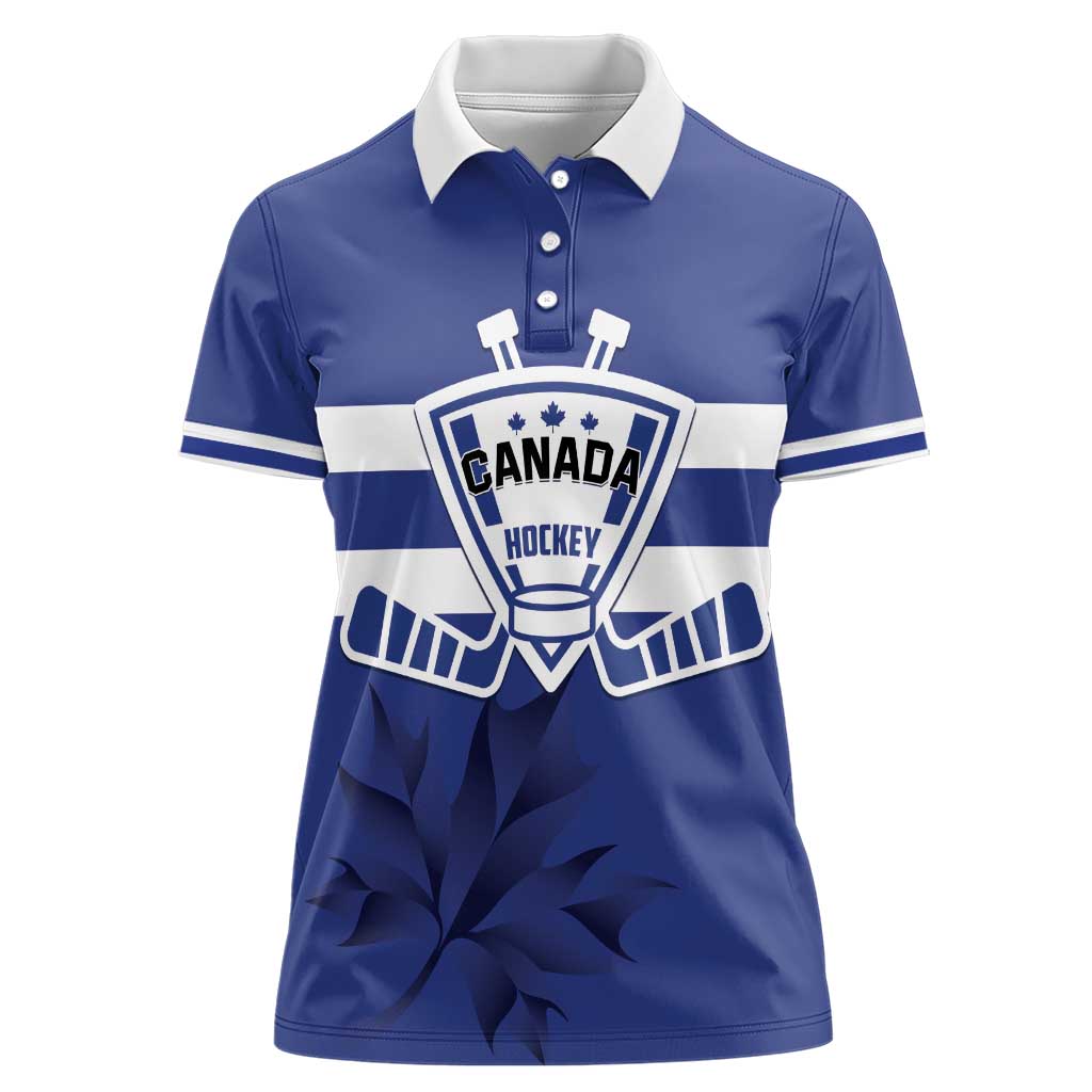Custom Canada Hockey Team Women Polo Shirt Maple Leaf Blue Version