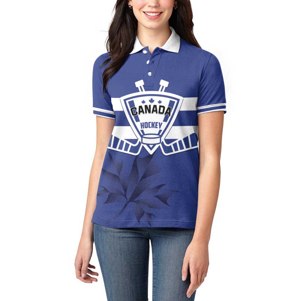 Custom Canada Hockey Team Women Polo Shirt Maple Leaf Blue Version