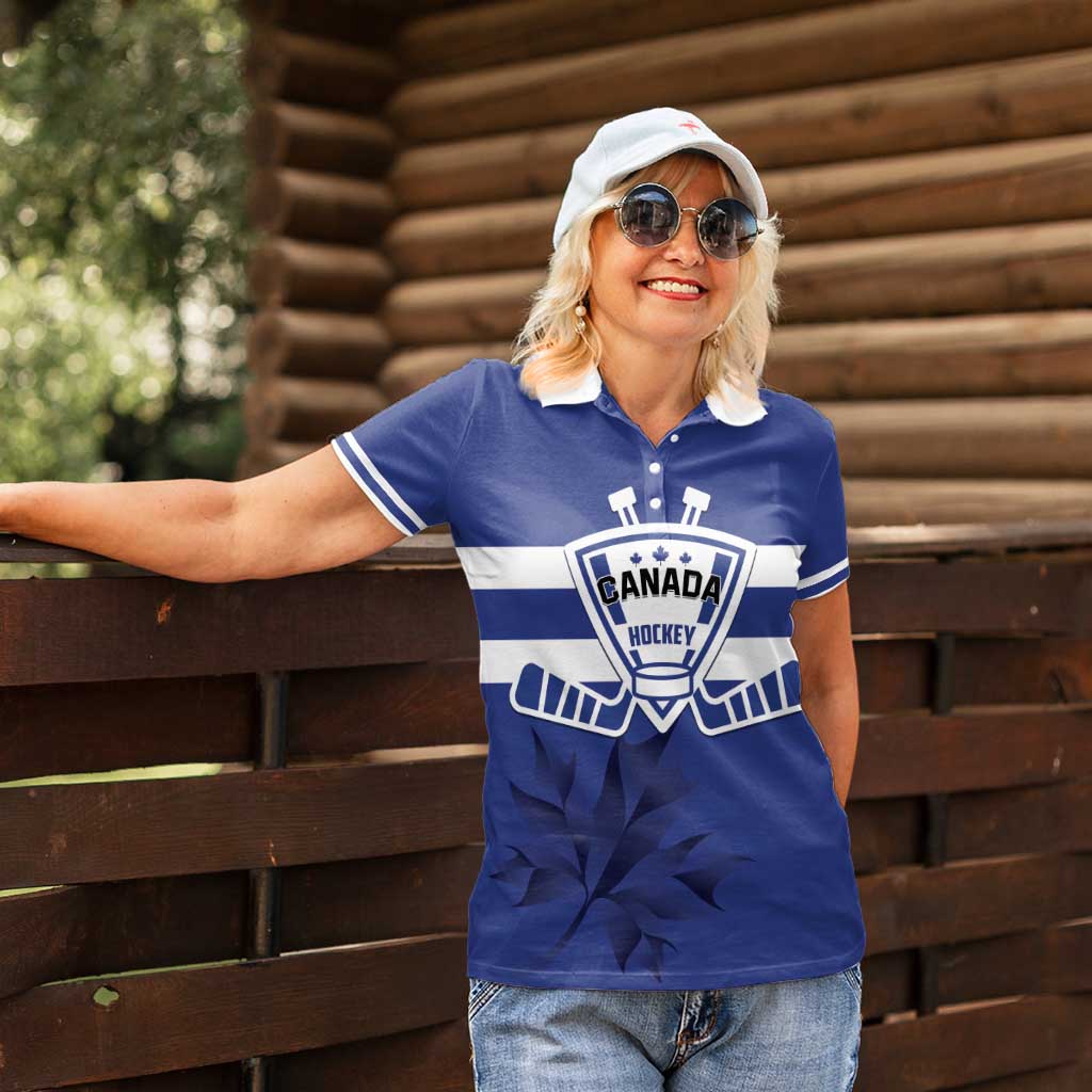 Custom Canada Hockey Team Women Polo Shirt Maple Leaf Blue Version