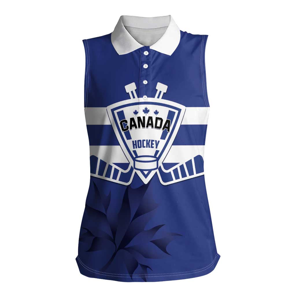 Custom Canada Hockey Team Women Sleeveless Polo Shirt Maple Leaf Blue Version