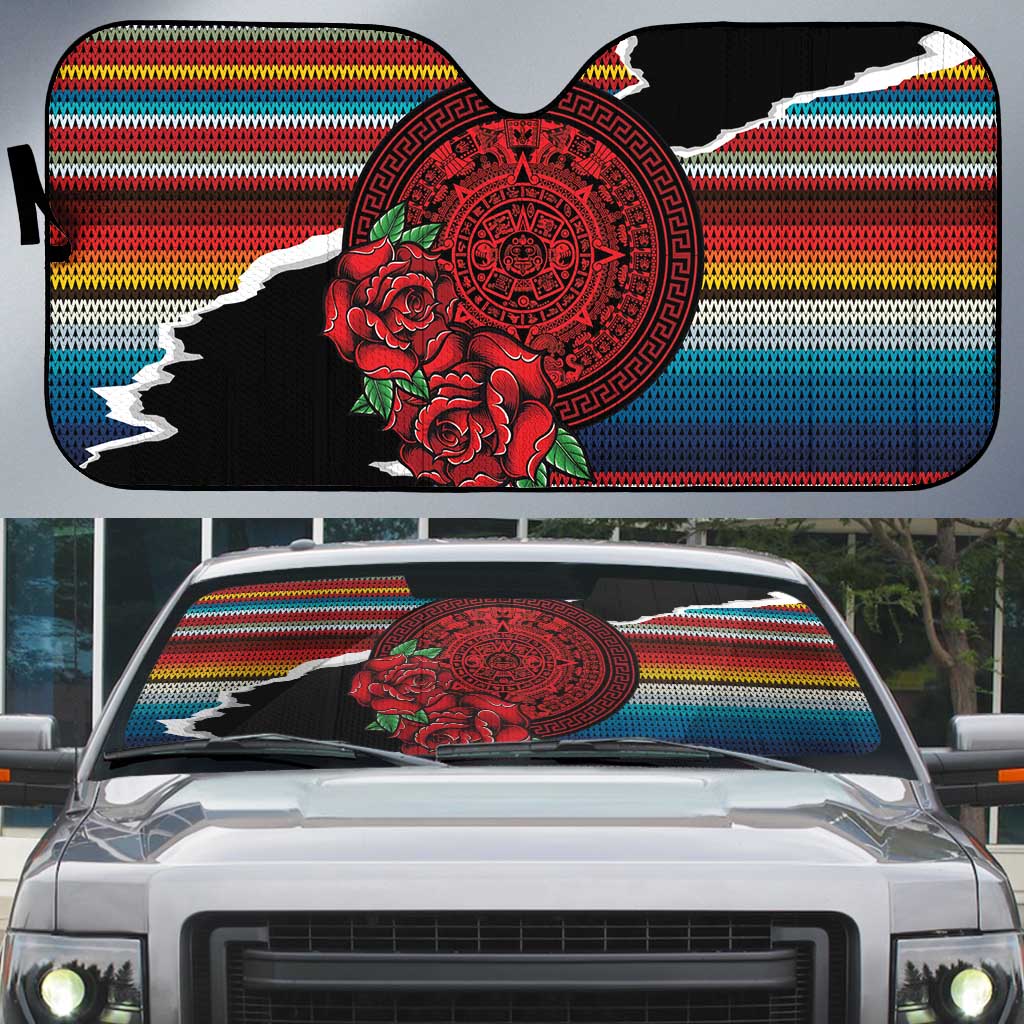 Mexico Aztec Circle Auto Sun Shade Poncho Pattern