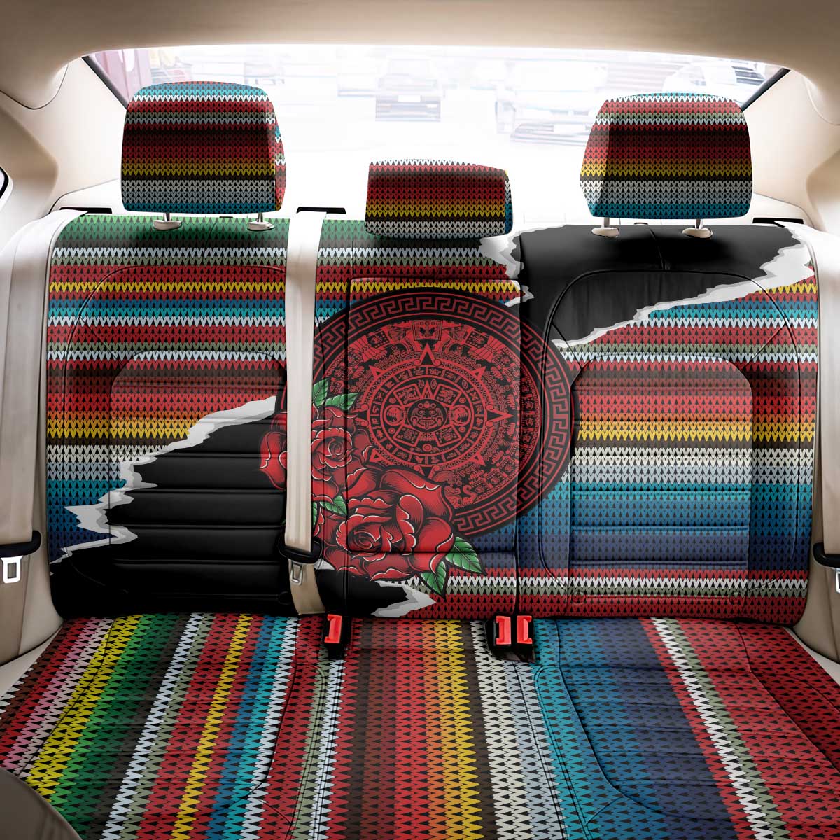 Mexico Aztec Circle Back Car Seat Cover Poncho Pattern