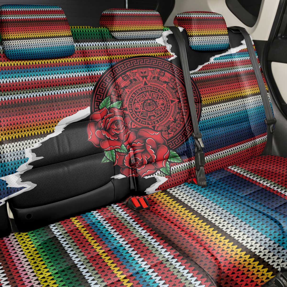 Mexico Aztec Circle Back Car Seat Cover Poncho Pattern