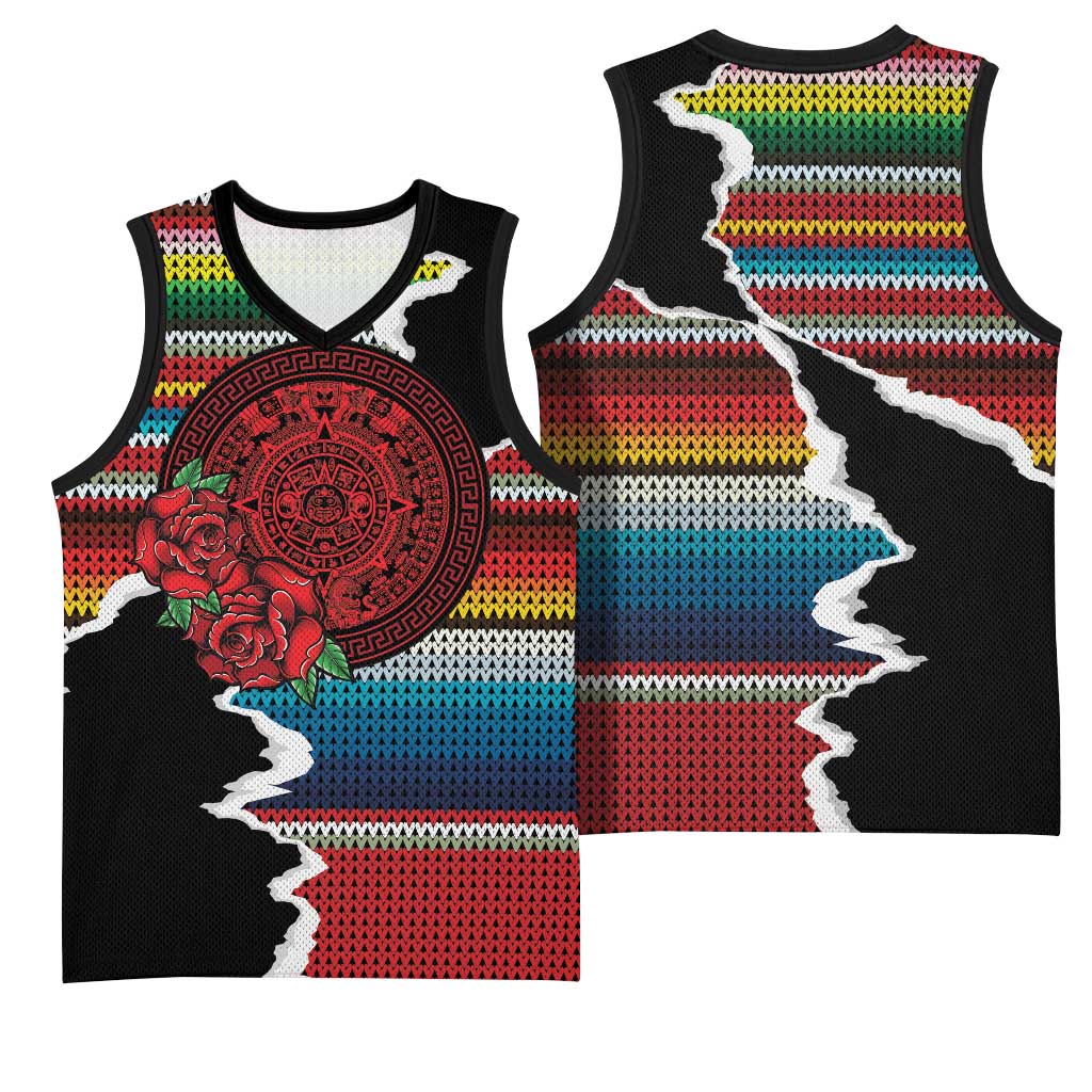 Mexico Aztec Circle Basketball Jersey Poncho Pattern