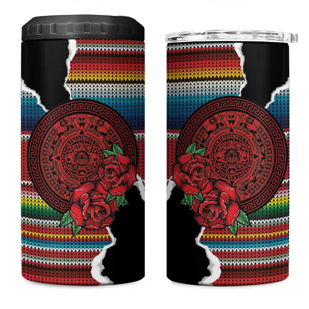 Mexico Aztec Circle 4 in 1 Can Cooler Tumbler Poncho Pattern