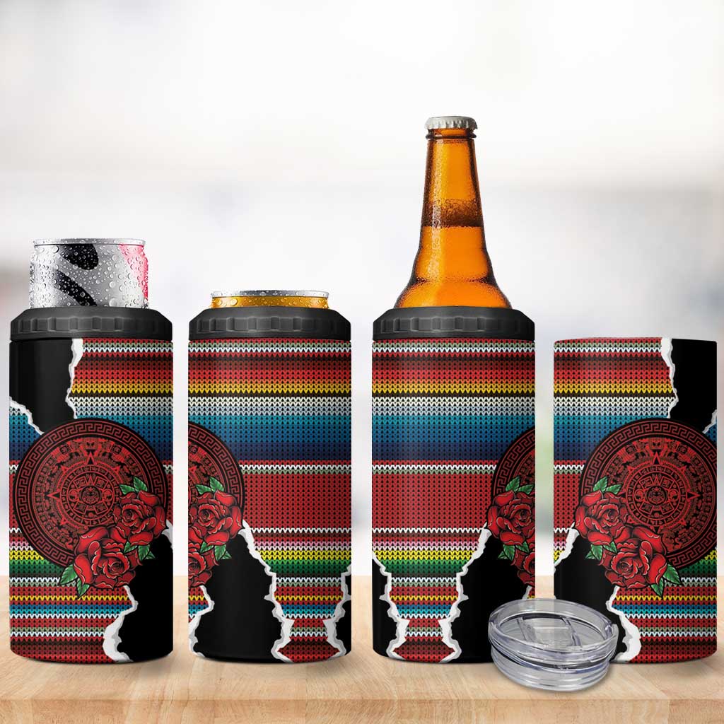 Mexico Aztec Circle 4 in 1 Can Cooler Tumbler Poncho Pattern