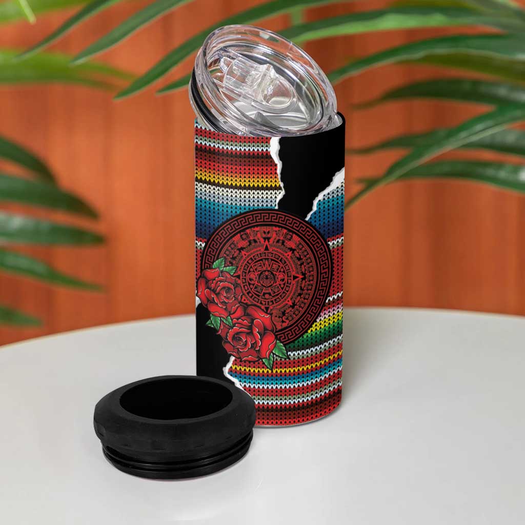 Mexico Aztec Circle 4 in 1 Can Cooler Tumbler Poncho Pattern