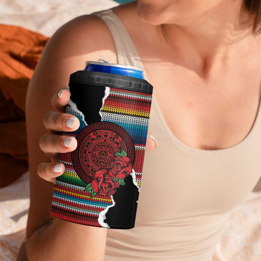Mexico Aztec Circle 4 in 1 Can Cooler Tumbler Poncho Pattern