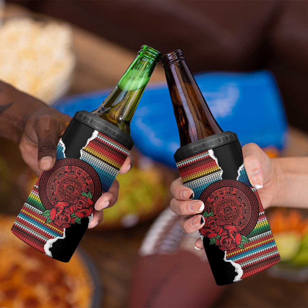 Mexico Aztec Circle 4 in 1 Can Cooler Tumbler Poncho Pattern