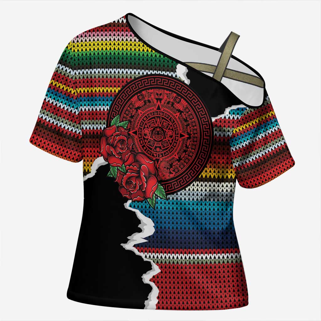 Mexico Aztec Circle Cross Shoulder Shirt Poncho Pattern