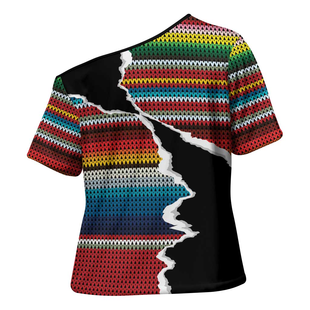 Mexico Aztec Circle Cross Shoulder Shirt Poncho Pattern