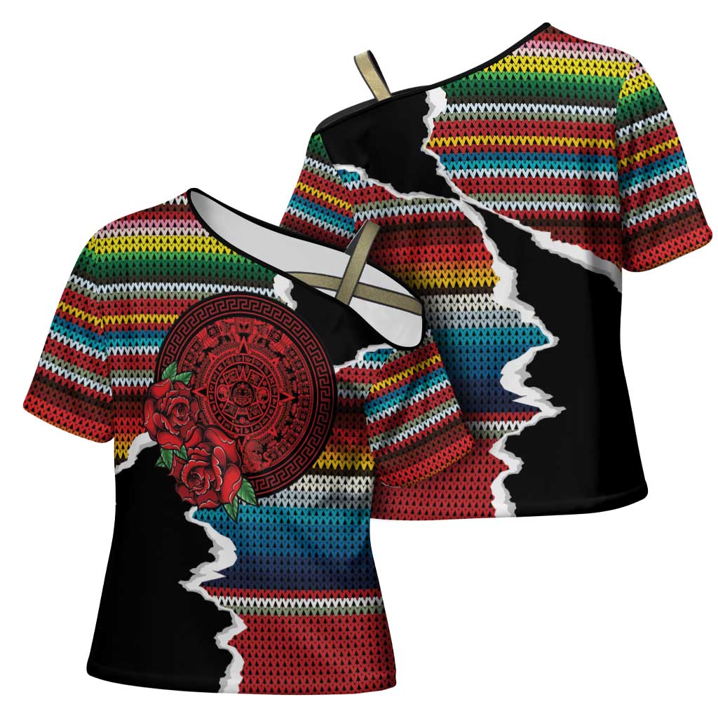 Mexico Aztec Circle Cross Shoulder Shirt Poncho Pattern