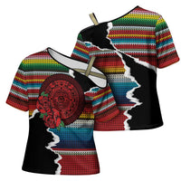 Mexico Aztec Circle Cross Shoulder Shirt Poncho Pattern