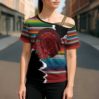 Mexico Aztec Circle Cross Shoulder Shirt Poncho Pattern