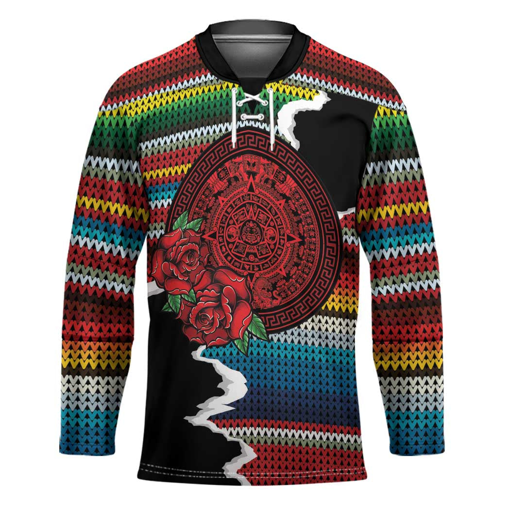 Mexico Aztec Circle Hockey Jersey Poncho Pattern