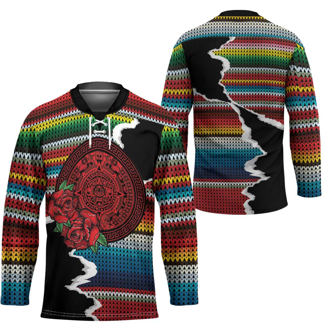Mexico Aztec Circle Hockey Jersey Poncho Pattern