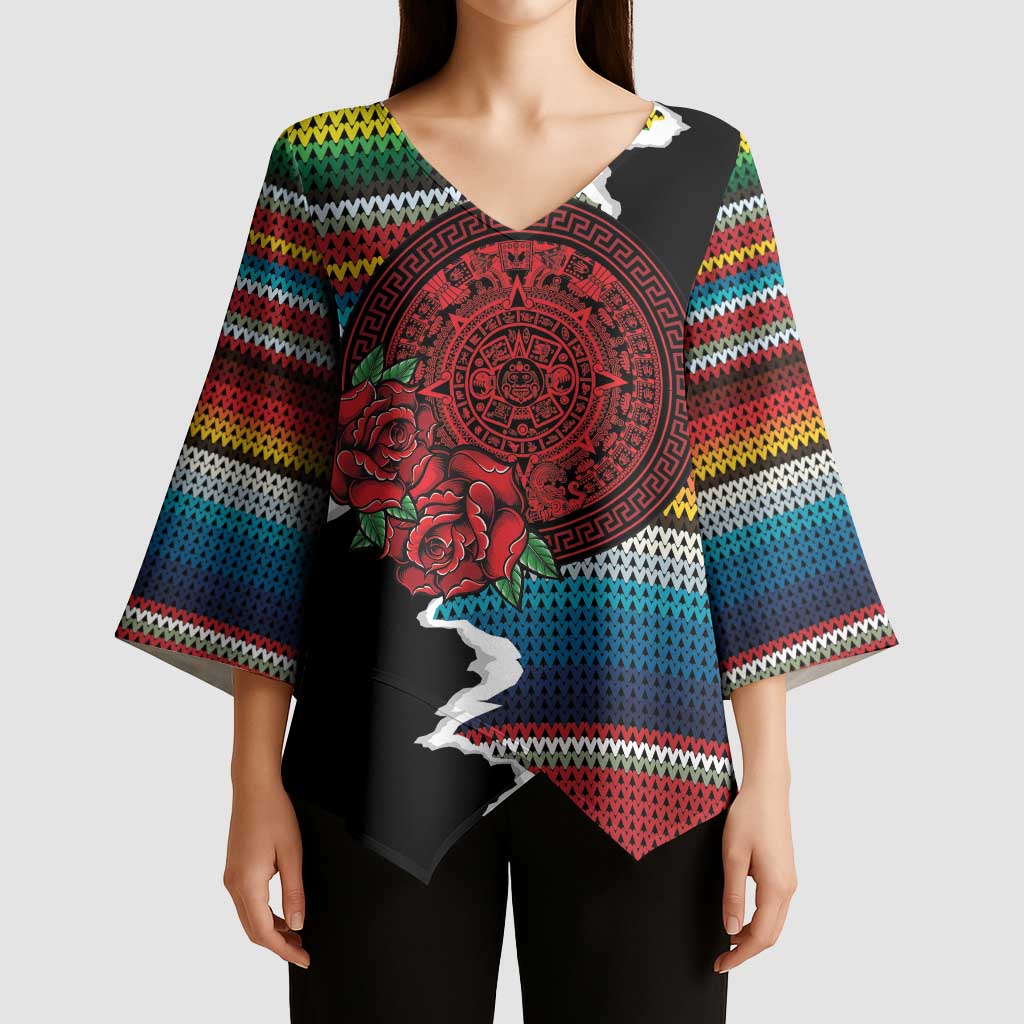 Mexico Aztec Circle Kimono Sleeve Blouse Poncho Pattern