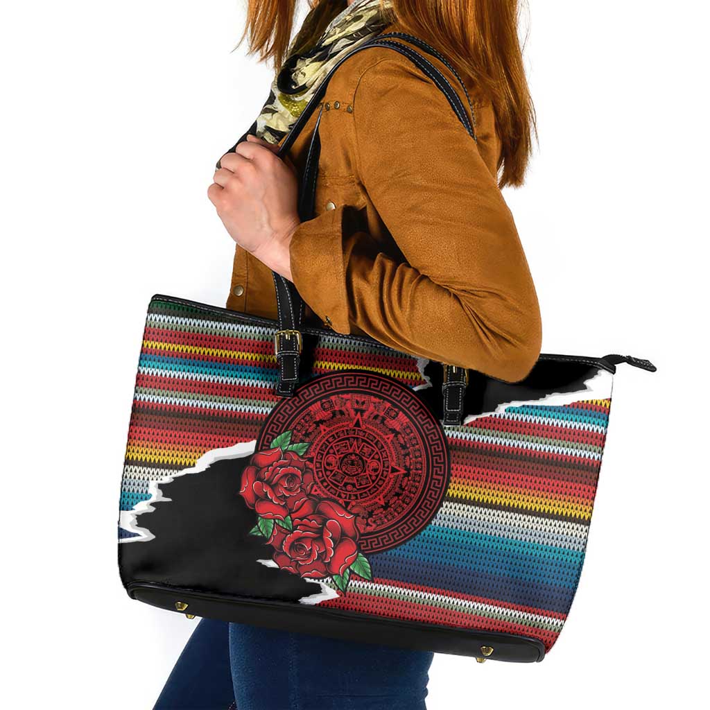 Mexico Aztec Circle Leather Tote Bag Poncho Pattern