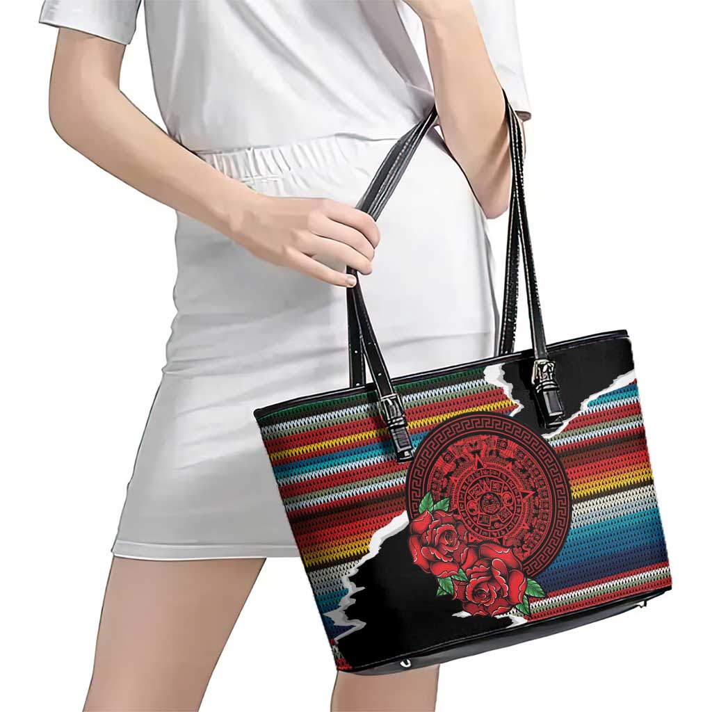 Mexico Aztec Circle Leather Tote Bag Poncho Pattern