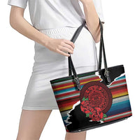 Mexico Aztec Circle Leather Tote Bag Poncho Pattern