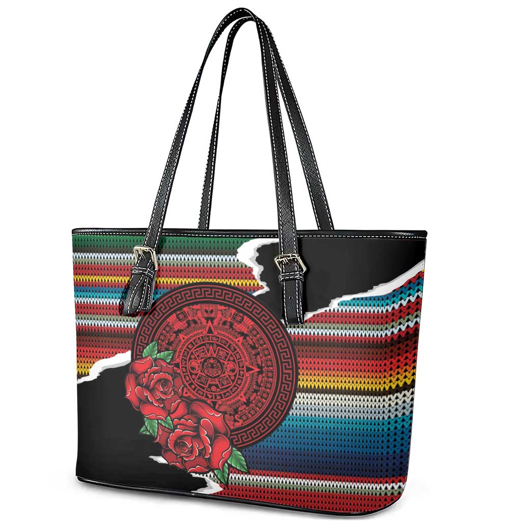 Mexico Aztec Circle Leather Tote Bag Poncho Pattern