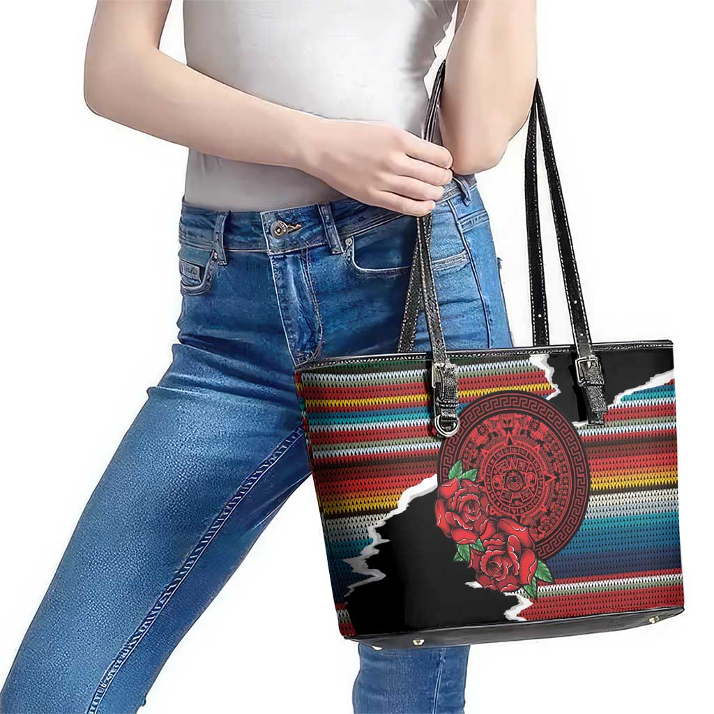 Mexico Aztec Circle Leather Tote Bag Poncho Pattern