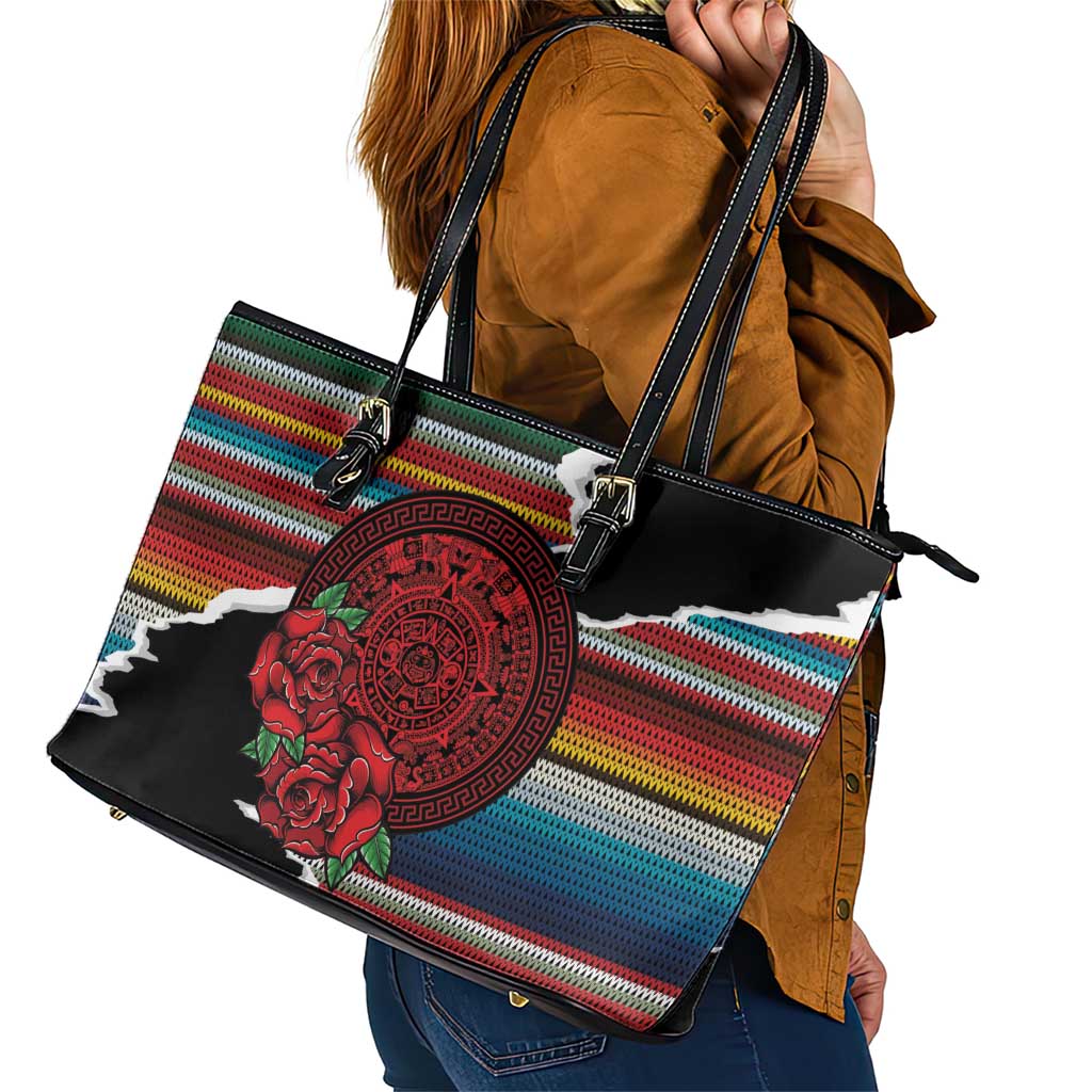 Mexico Aztec Circle Leather Tote Bag Poncho Pattern