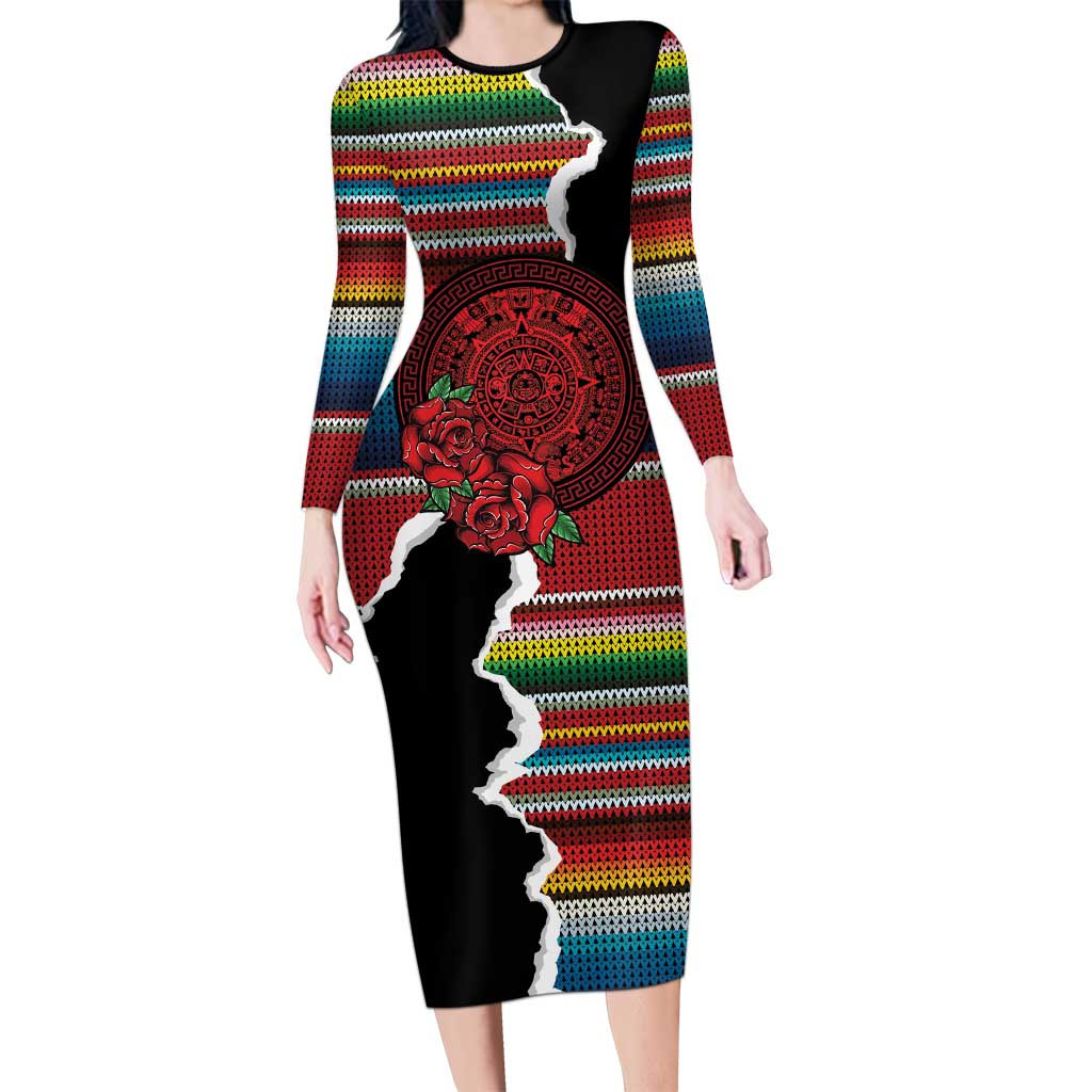 Mexico Aztec Circle Long Sleeve Bodycon Dress Poncho Pattern